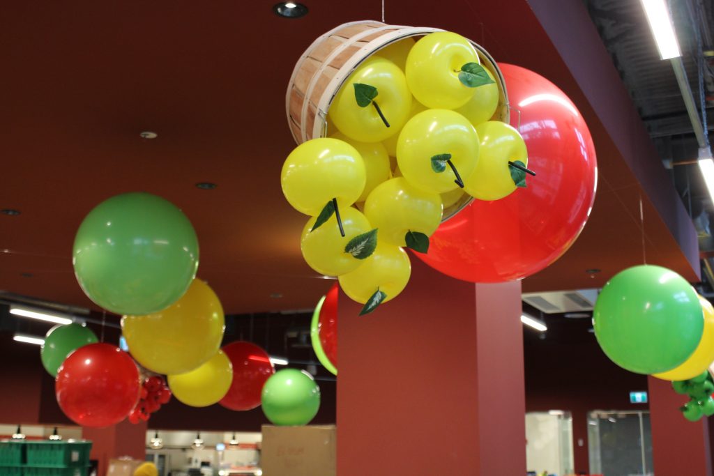 Apple Basket Sculpture 36in Ceiling Balloons Blush Lane Organic Calgary Grand Opening