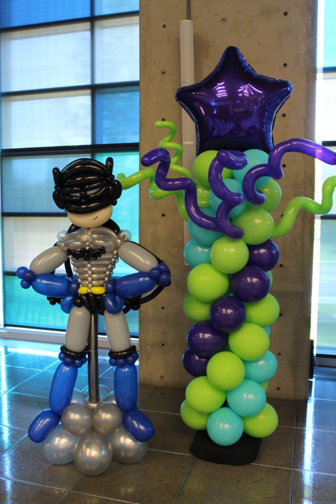Balloon Column With Curly Balloon Accents Custom Batman Sculpture Smart Technology Company Event Calgary