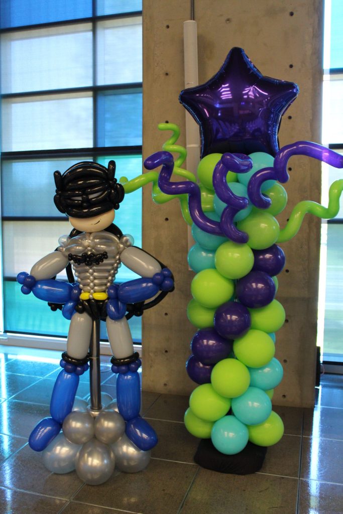 Balloon Column With Curly Balloon Accents Custom Batman Sculpture Smart Technology Event Calgary
