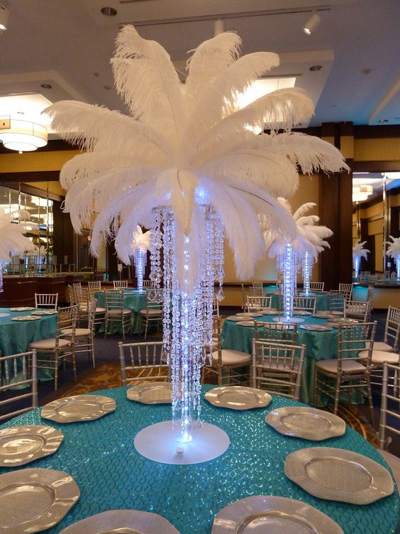 Feather Tree Centrepiece With Crystal Strands Led Lights
