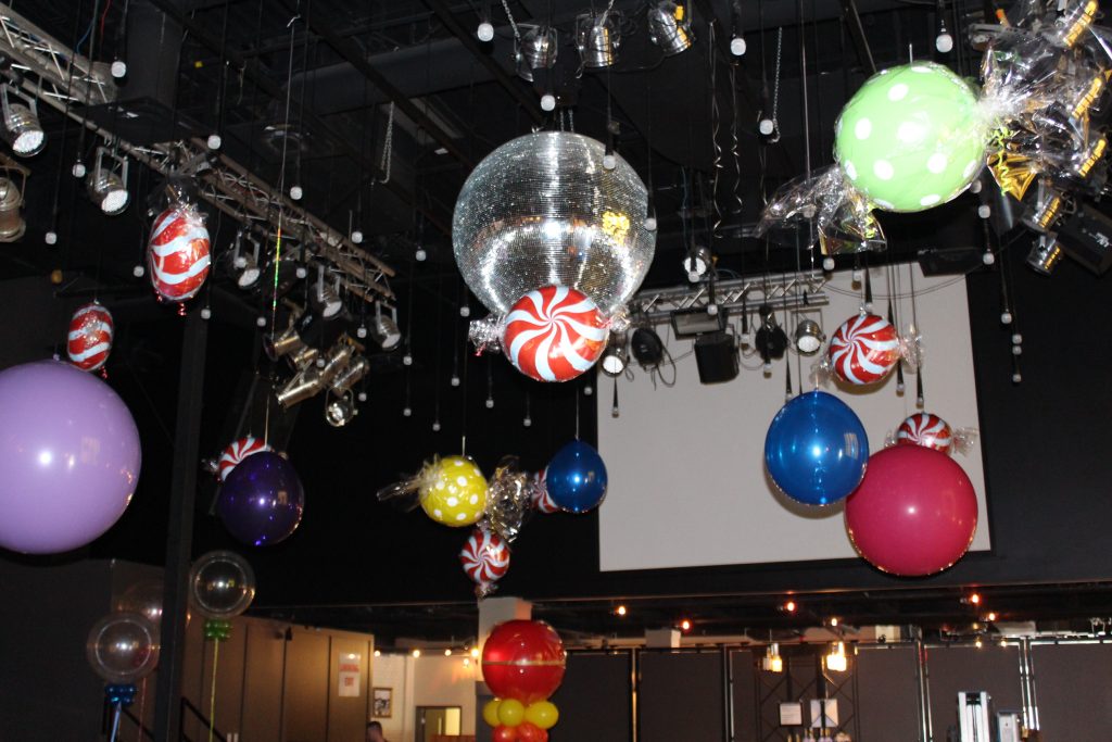 Hanging Candy Balloons Over Dance Floor Candyland Theme Event