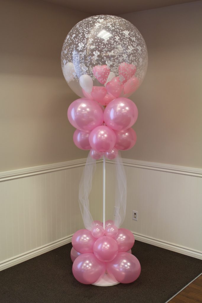 Heart Filled Balloon Column In Pearl Tones Engagment Party Mckenzie Towne Hall