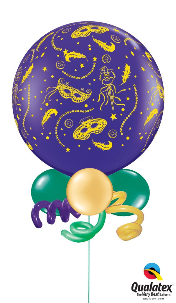 Mardi Gra Centrepiece 36 In Balloon With Collar And Curled Balloons