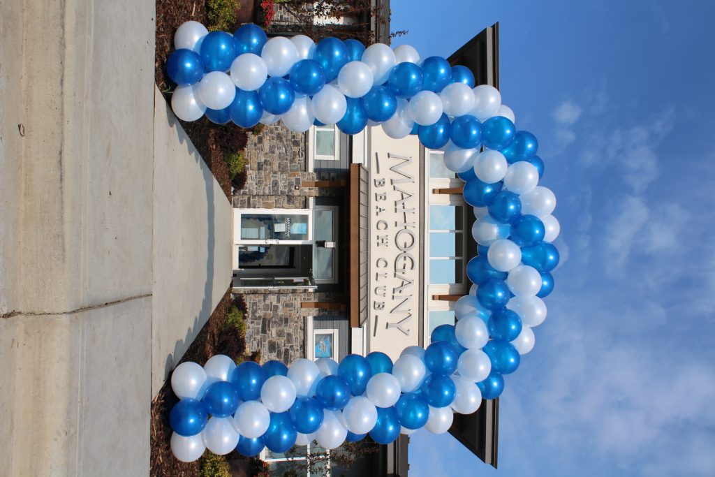 Pearl White Pearl Sapphire Blue Swirl Balloon Arch Hopewell Communities Showhome Event Calgary Ab